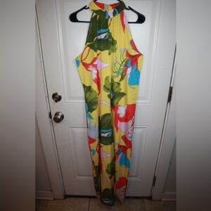 Tropical Plant Print Sleeveless Top And Wide-Leg Pants jumpsuit SIZE LARGE